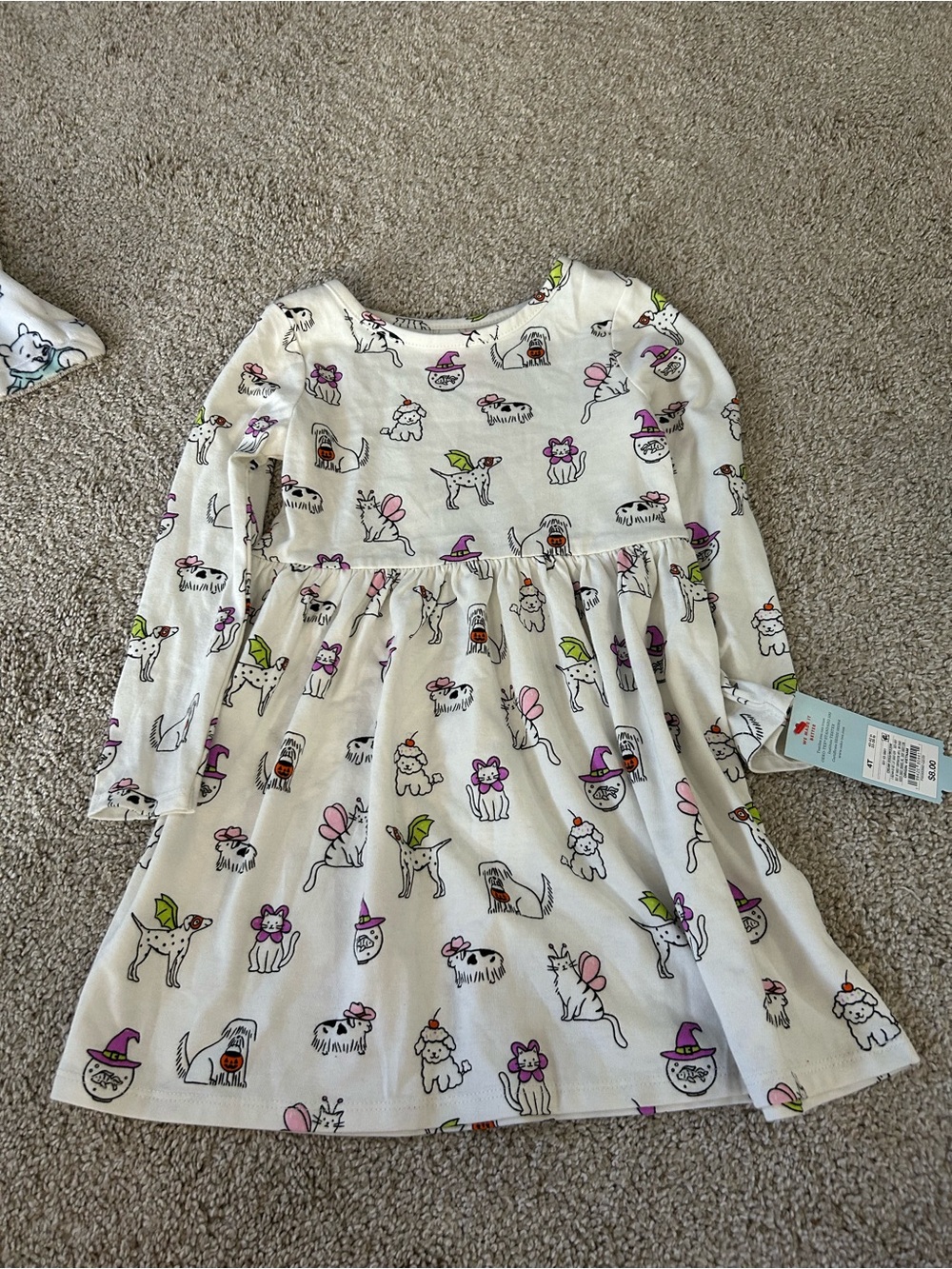 Cat & Jack 4T Halloween Dog Cat Witch Costume Print Long Sleeve Dress NWT